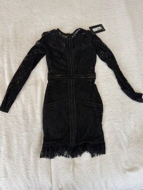 PrettyLittleThing Black Lace Long Sleeve Bodycon Dress